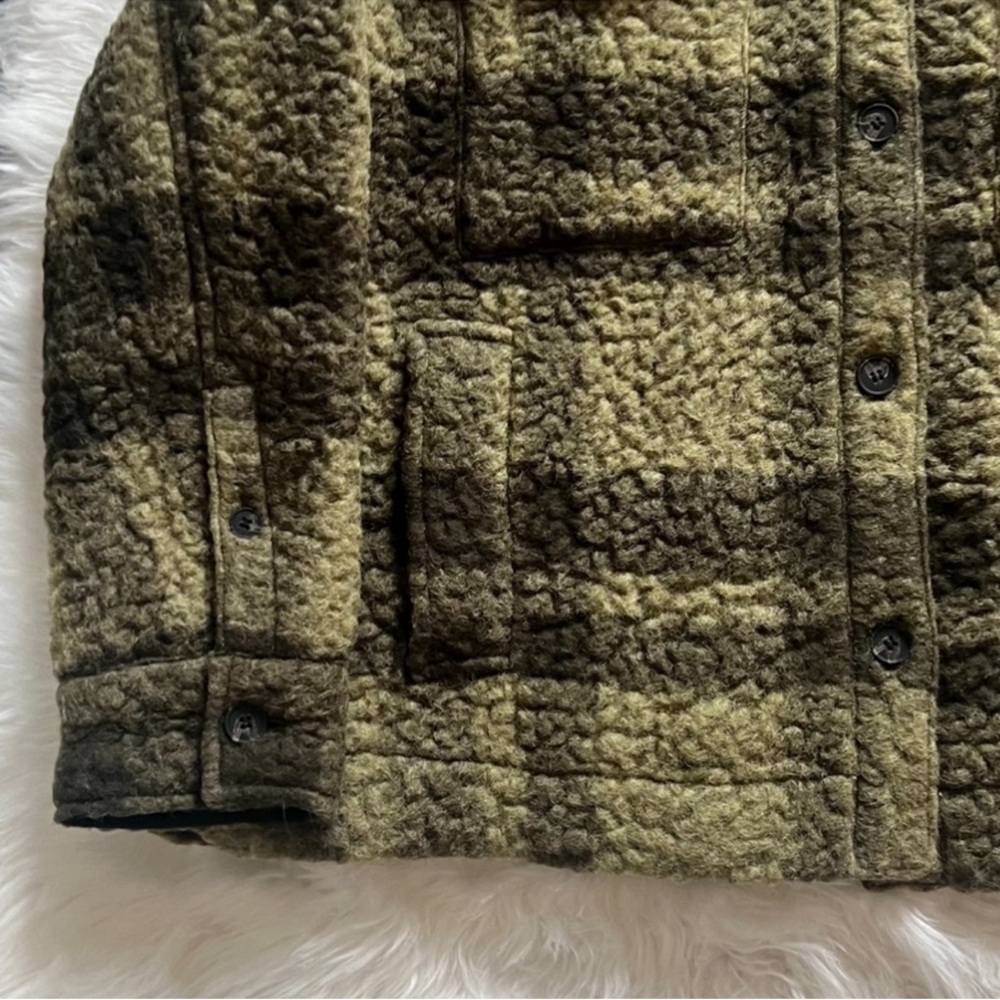 New!  ALL SAINTS Rosey Check Khaki Green Plaid Wool Blend Overshirt Jacket - Picture 7 of 10